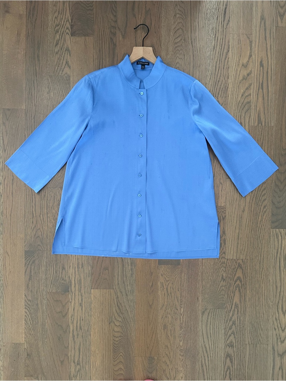 Eileen Fisher Silk Dupioni Mandarin Collar Oversized Blouse Periwinkle Blue XS